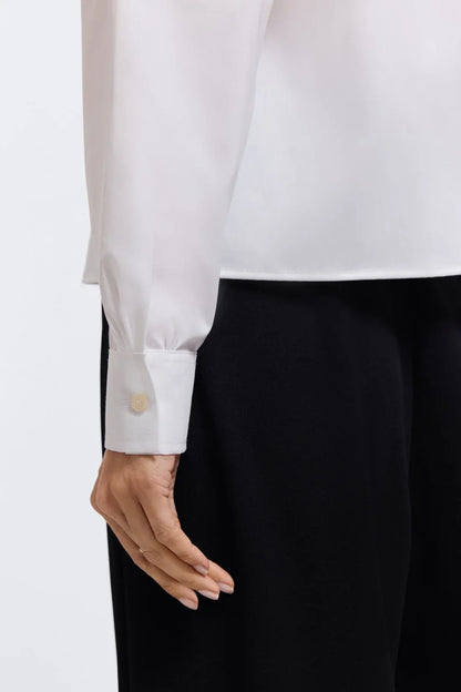 Marina Pearl & Rhinestone Appliqué Long Sleeve Short Shirt-White