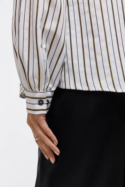 Daphne Long Sleeve Popover Shirt-White Metallic Stripe