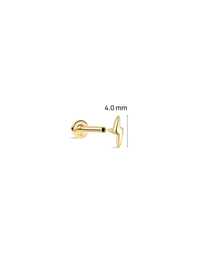 KOSINER 14K Solid Gold 4mm Minimalist Glossy Lightning Flat Back Stud