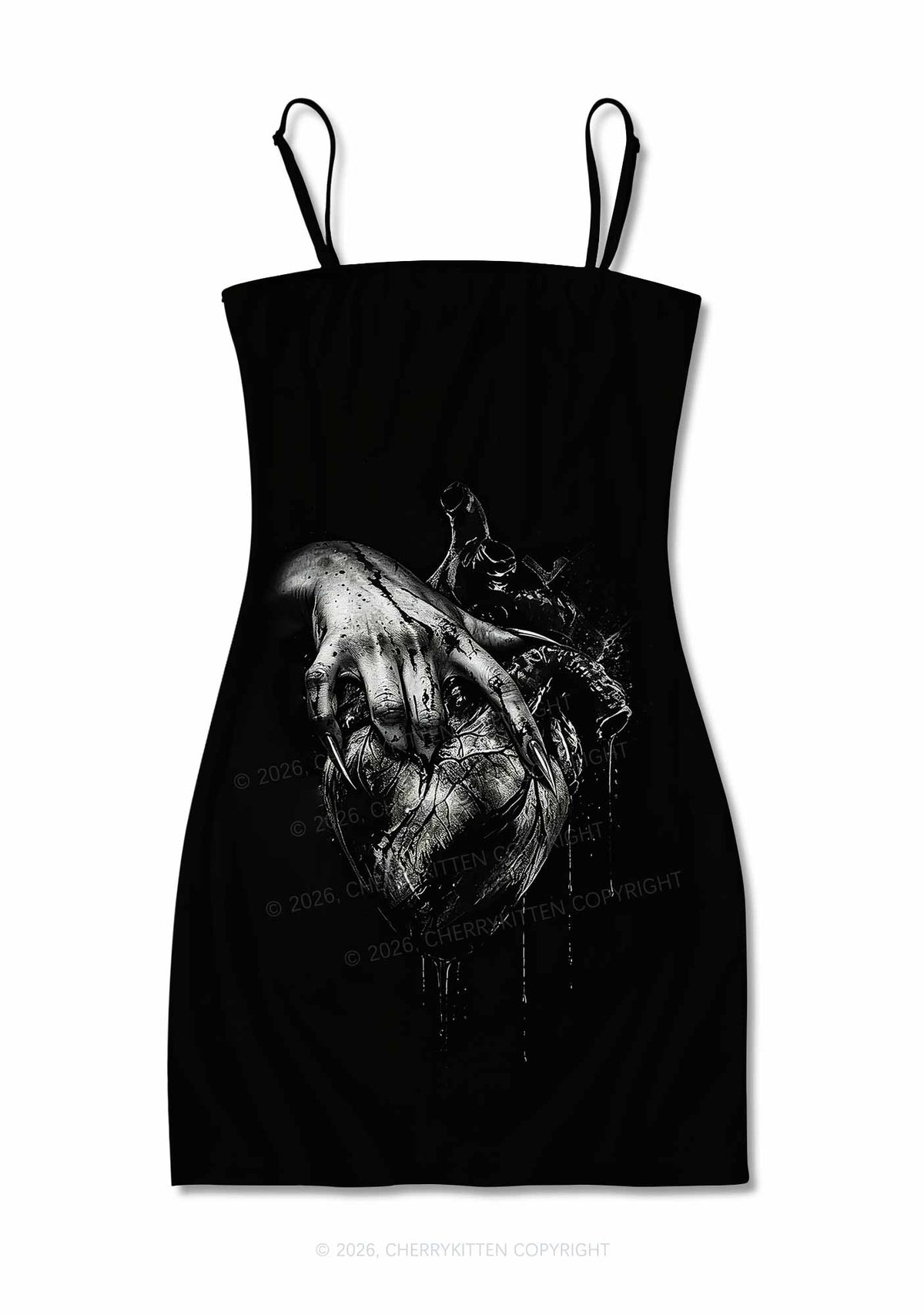 Halloween Monster Hand Bleeding Heart Y2K Print Slip Dress Cherrykitten