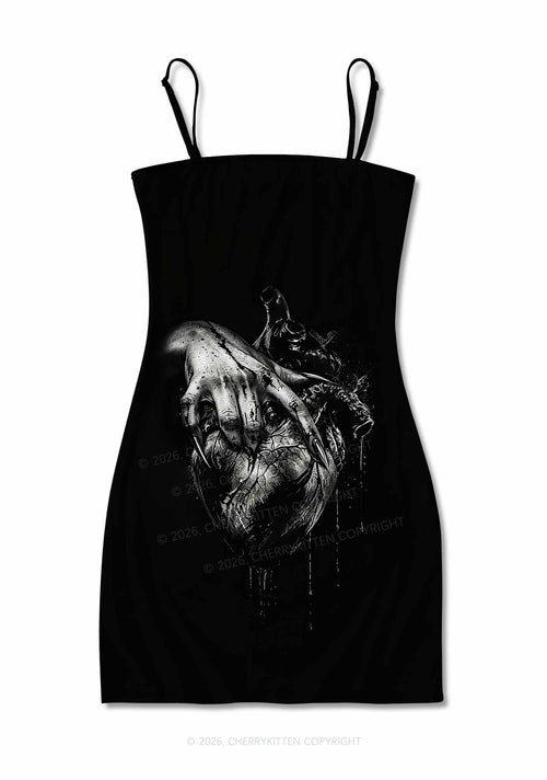 Halloween Monster Hand Bleeding Heart Y2K Print Slip Dress Cherrykitten