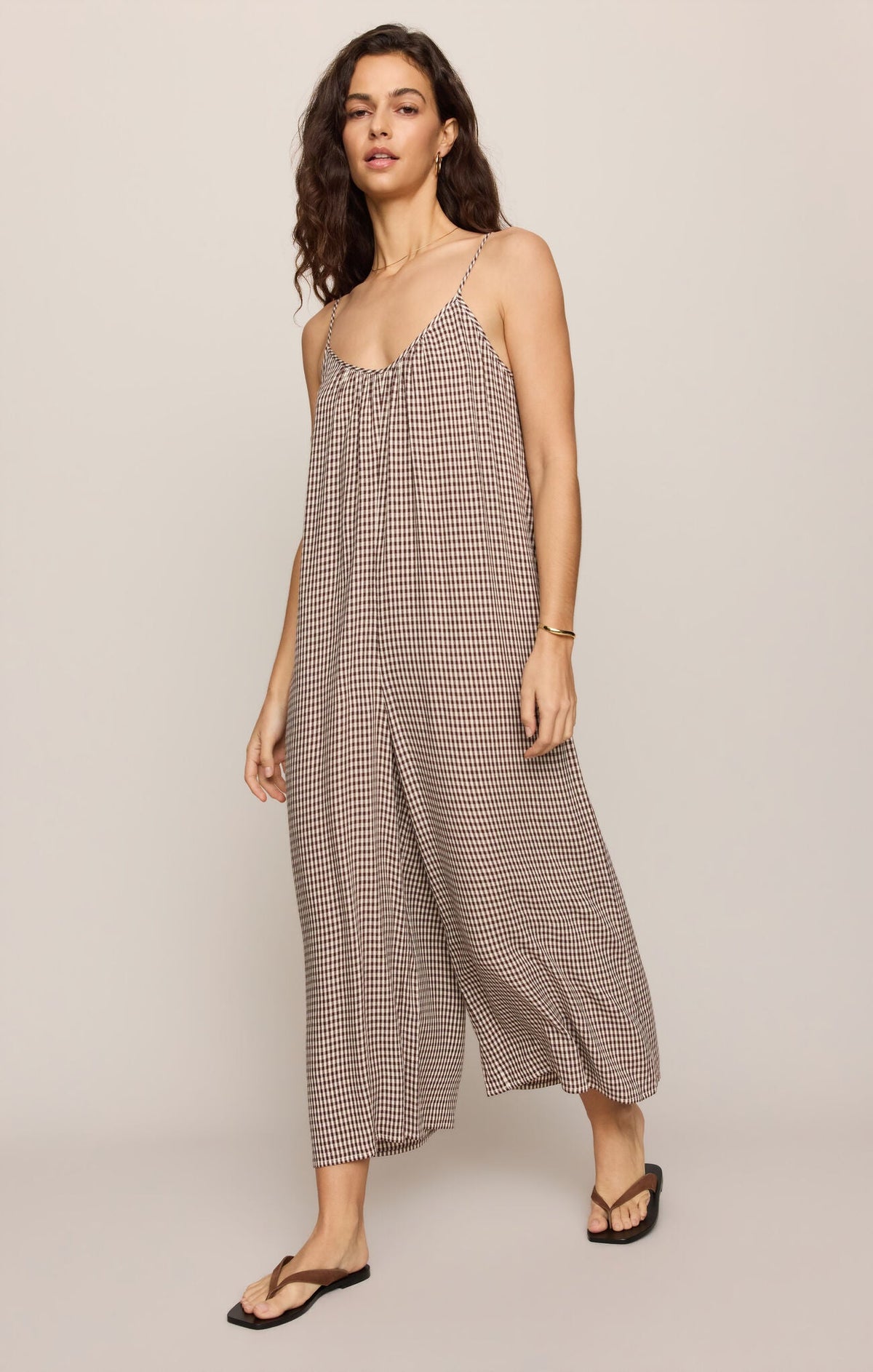 Flared Gingham Jumpsuit Chocolate Cherry