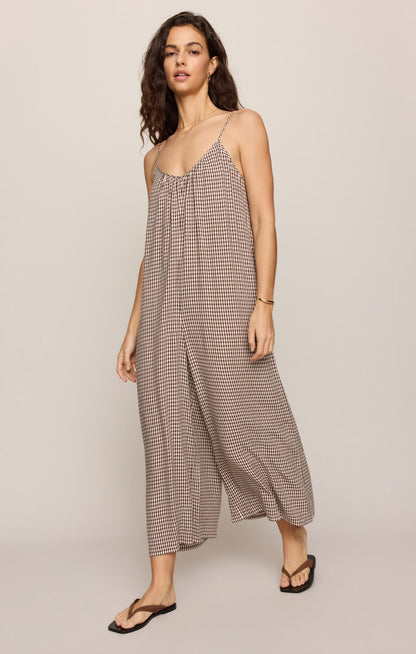 Flared Gingham Jumpsuit Chocolate Cherry