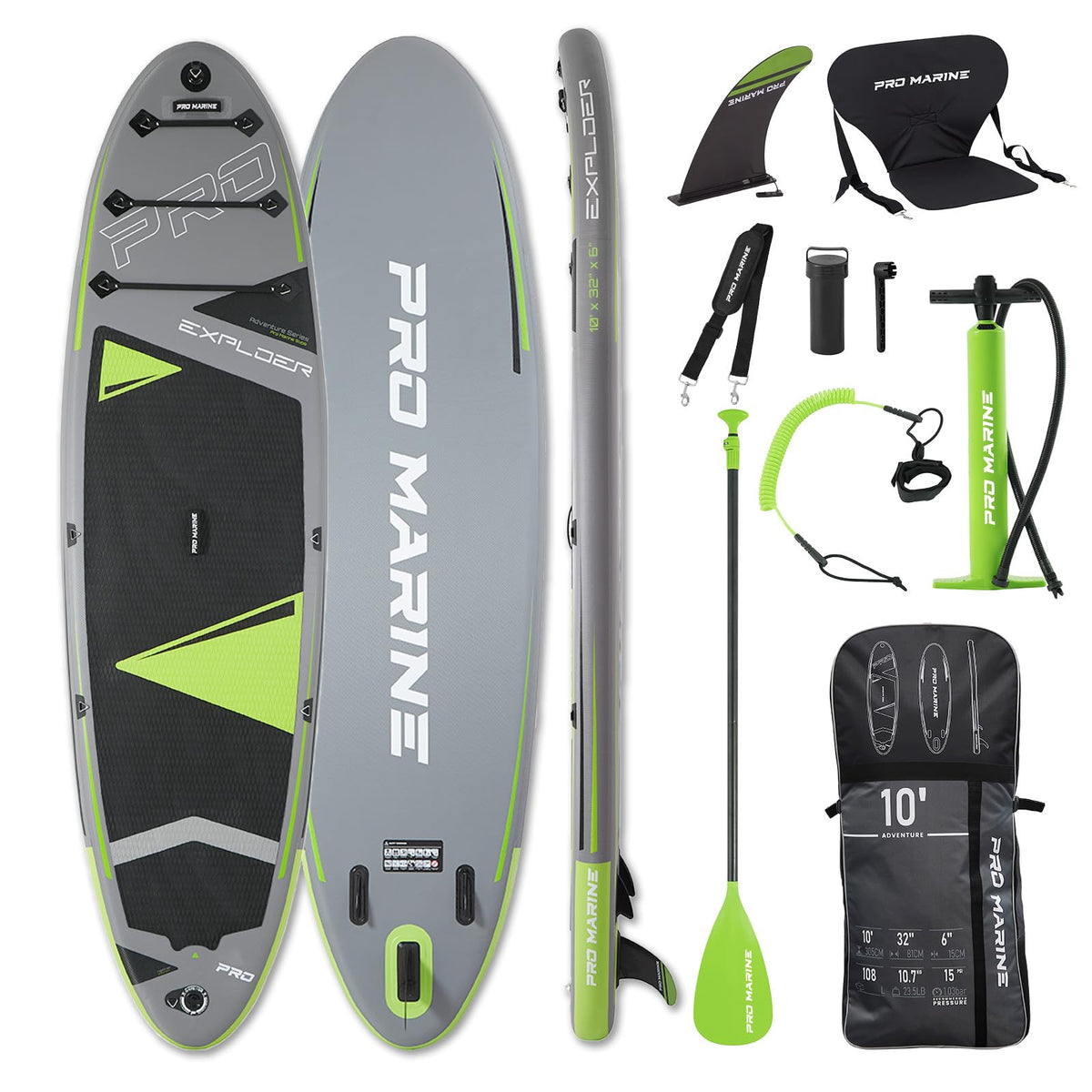 PROMARINE 10 Inflatable Stand Up Paddle Boards Extra Wide Paddleboard with Aluminum Paddle SUP Accessories Waterproof Bag Non-Slip Comfort Deck for Youth & Adults (Green)