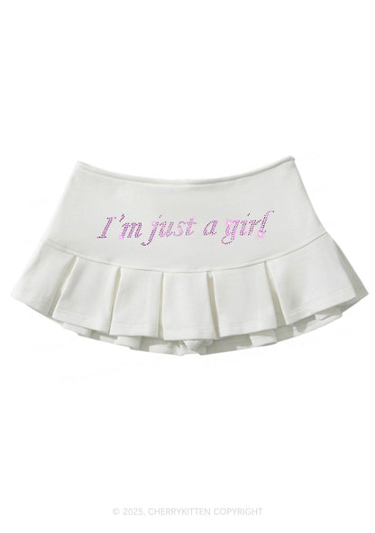 Rhinestone Just A Girl Y2K Mini Pleated Skirts Cherrykitten