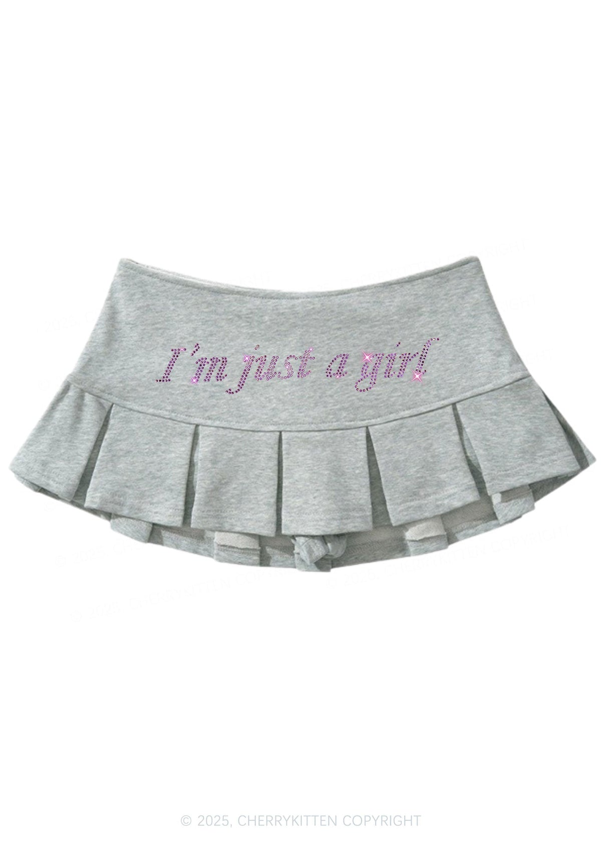 Rhinestone Just A Girl Y2K Mini Pleated Skirts Cherrykitten