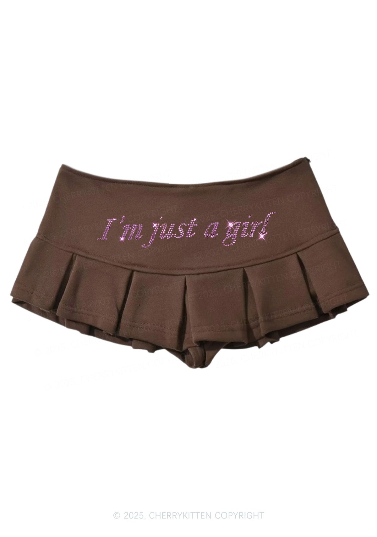 Rhinestone Just A Girl Y2K Mini Pleated Skirts Cherrykitten