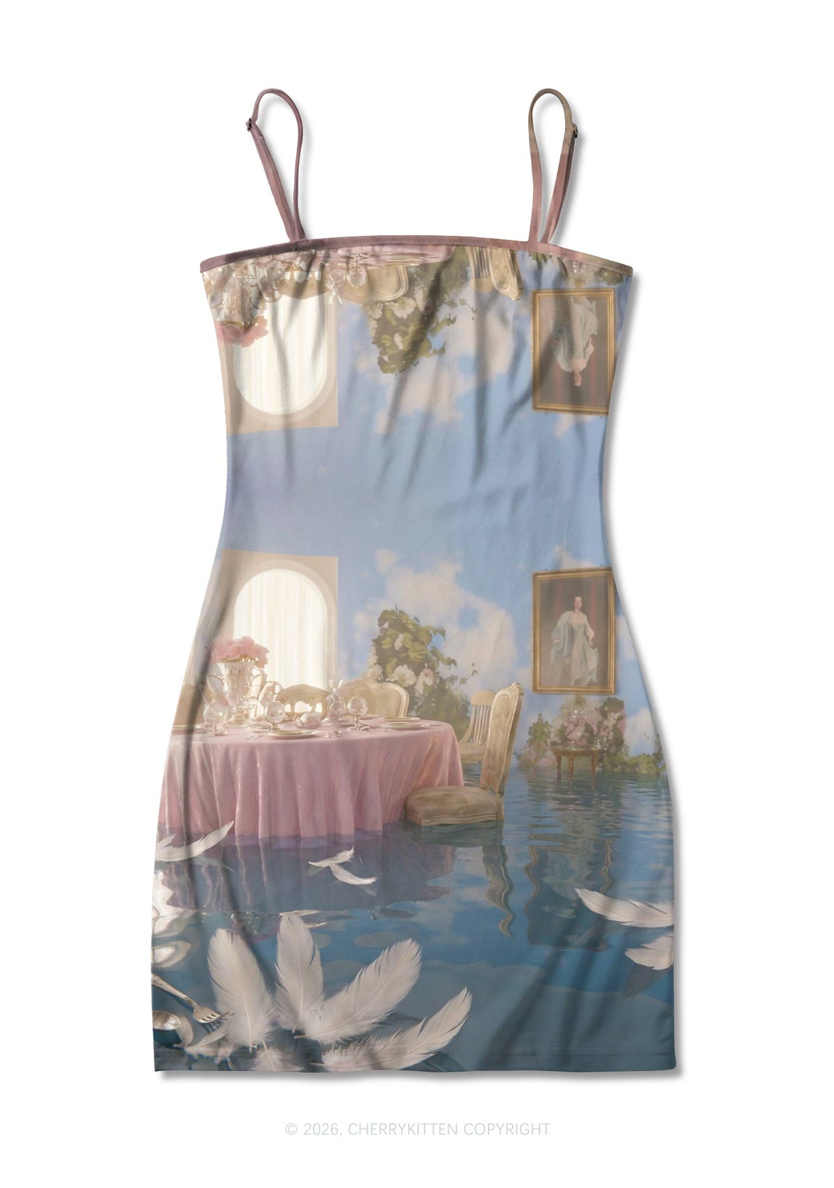 Floating Sky Dining Room Y2K Print Slip Dress Cherrykitten