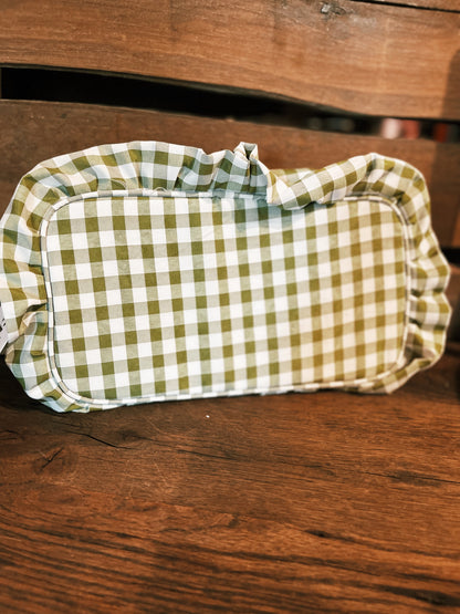 Gingham Ruffle Zipper Pouch - Green