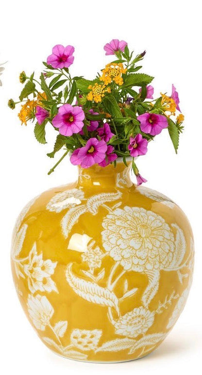Flora and Fauna Yellow Floral Vases - Porcelain