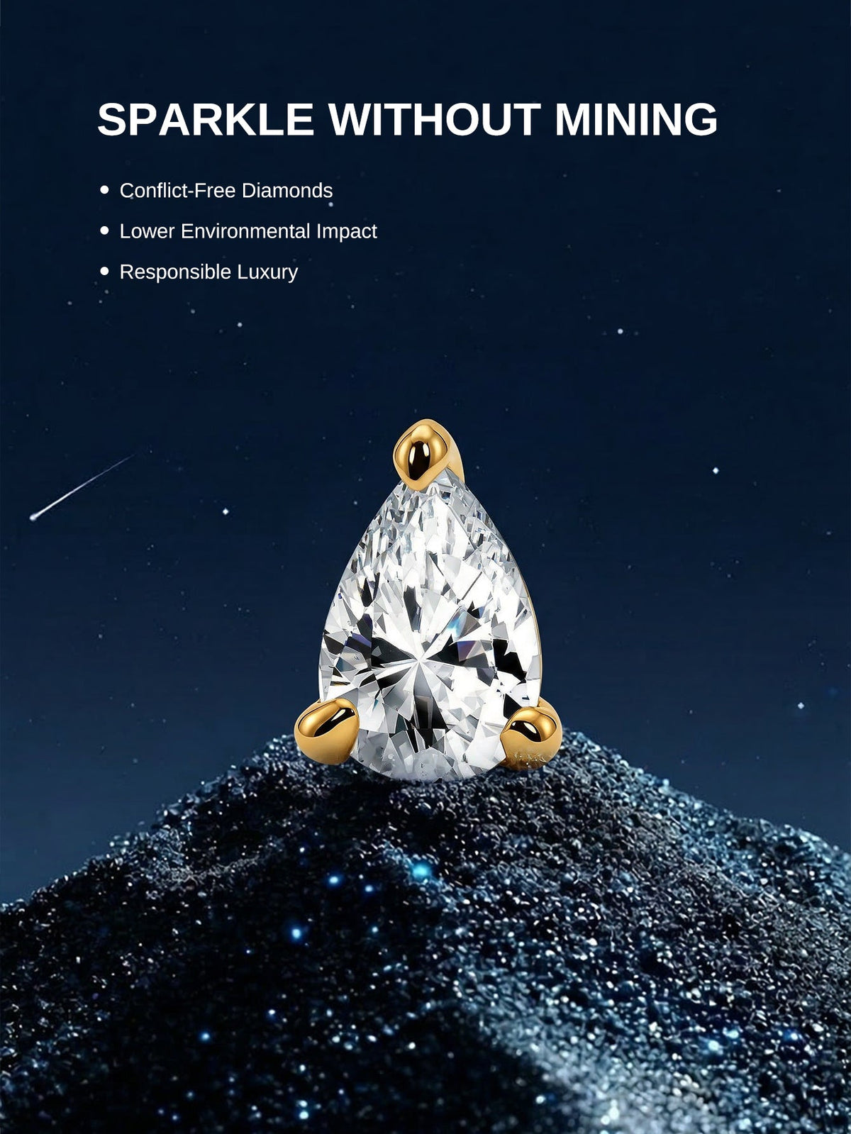KOSINER 14K Solid Gold Pear Lab-Grown Diamond Flat Back Stud