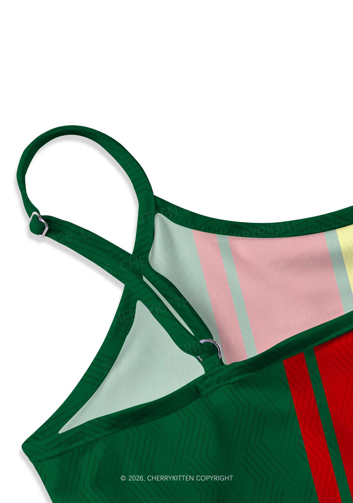 Dark Green Red Yellow Vertical Stripe Y2K Print Slip Dress Cherrykitten