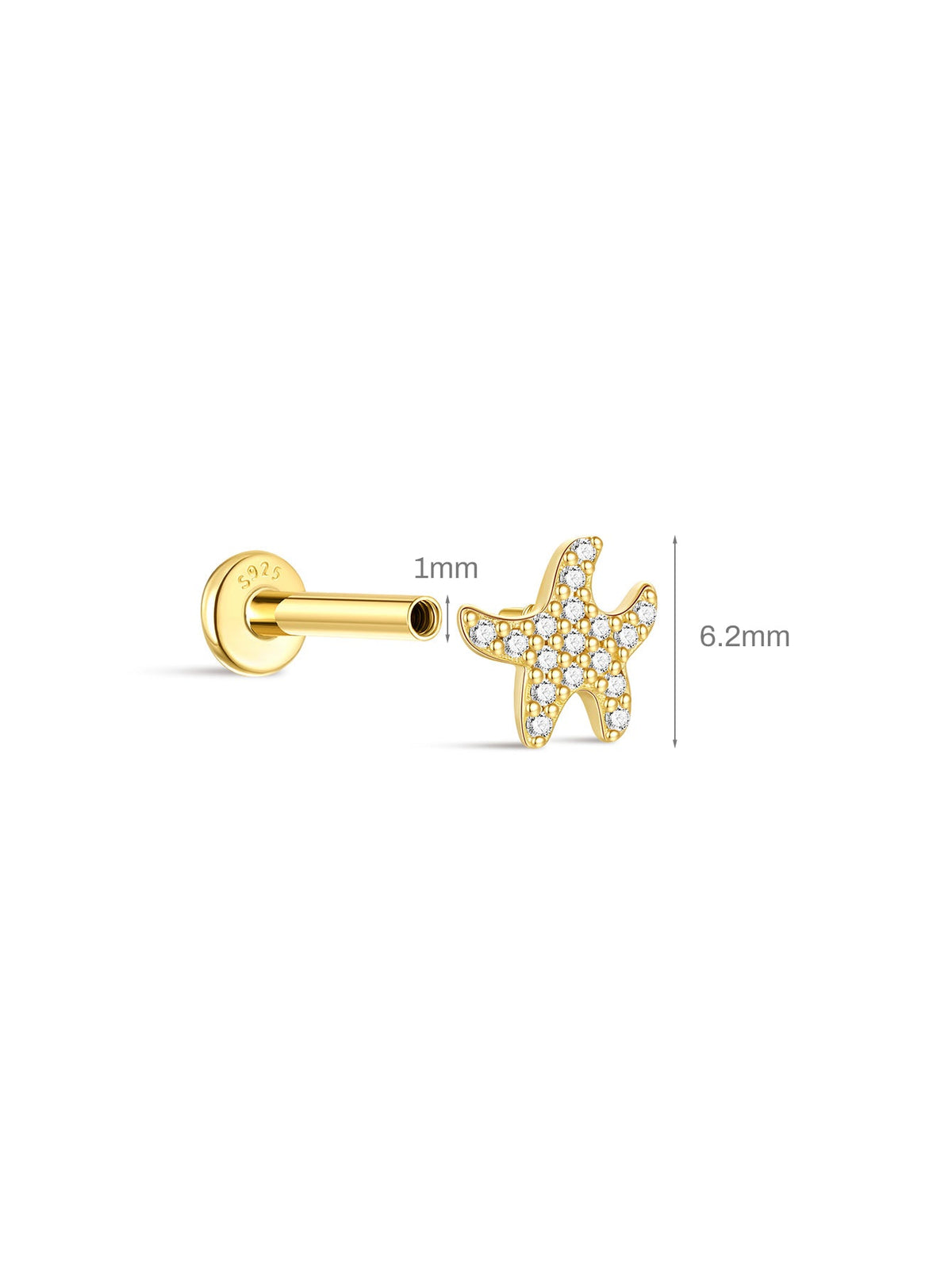 KOSINER Seaspritz 925 Sterling Silver Cute Seastar Flat Back Stud