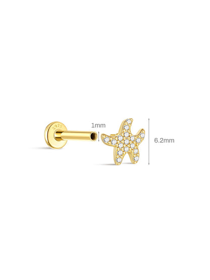 KOSINER Seaspritz 925 Sterling Silver Cute Seastar Flat Back Stud