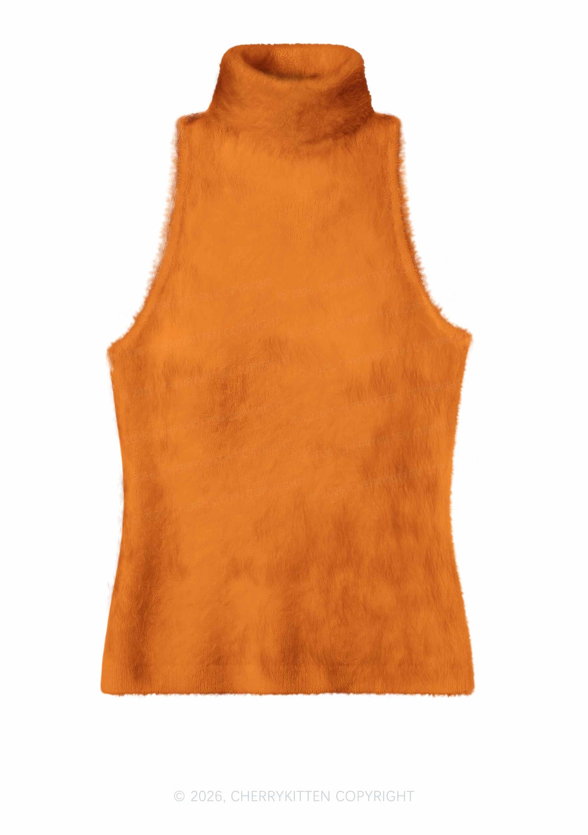 Plain Orange Y2K Knit Turtleneck Tank Top Cherrykitten