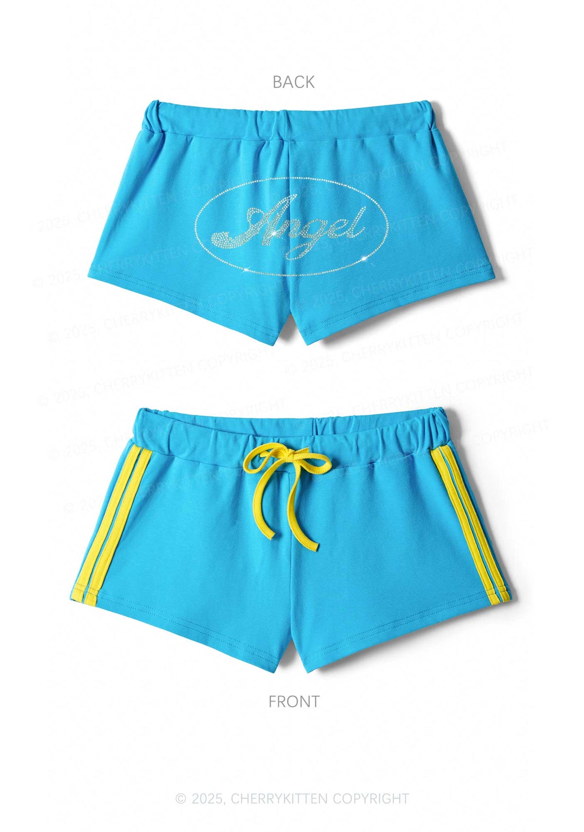 Rhinestone Angel Y2K Drawstring Mini Shorts Cherrykitten