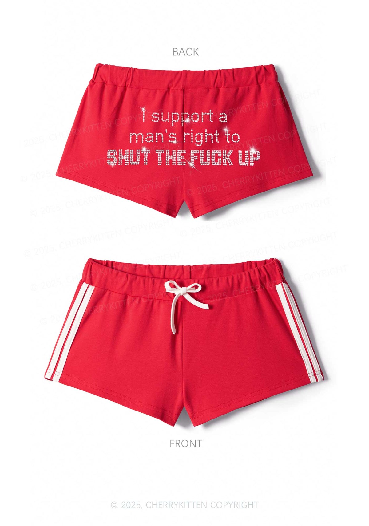 Rhinestone I Support A Mans Right Y2K Drawstring Mini Shorts Cherrykitten