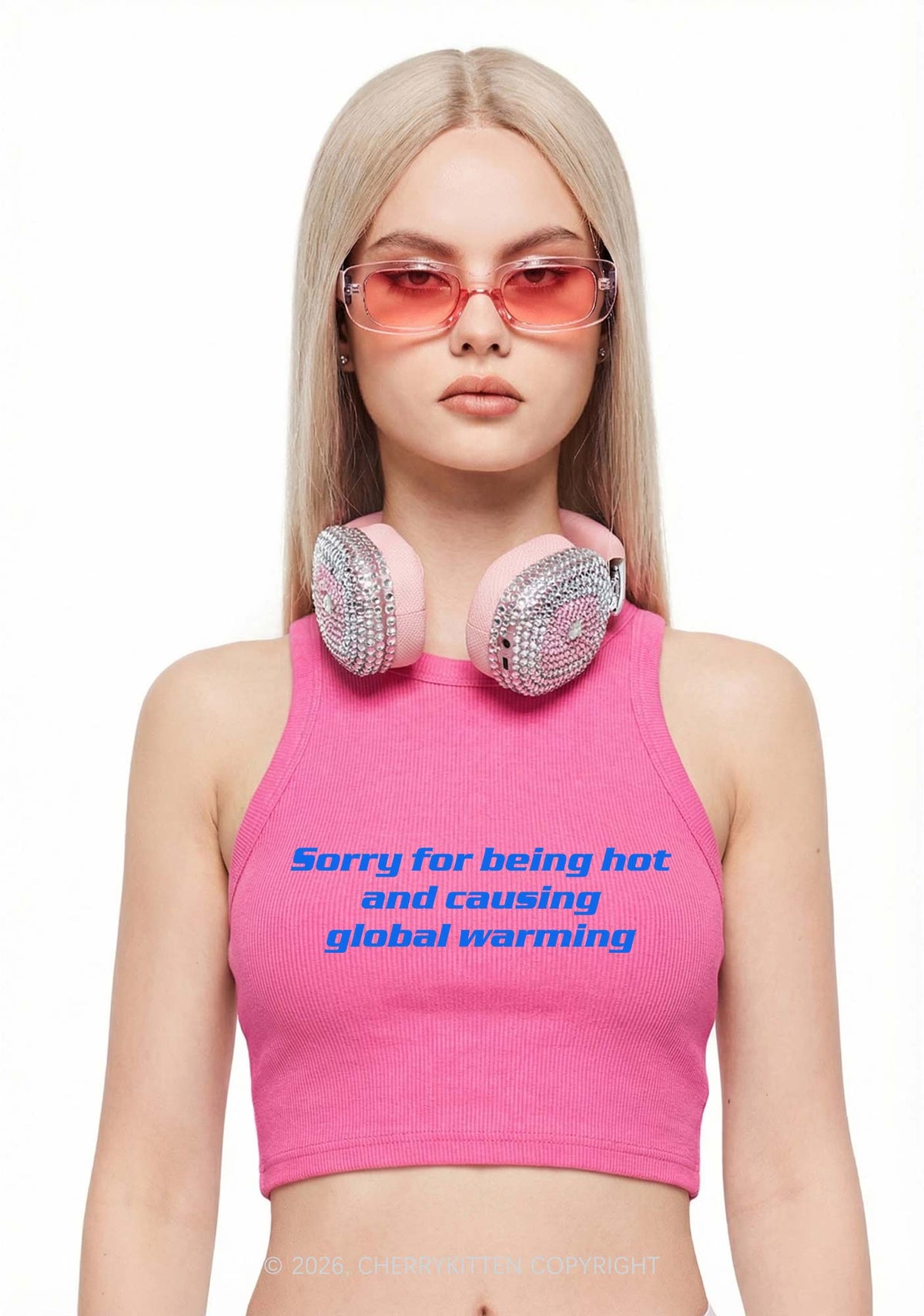 Sorry For Causing Global Warming Y2K Crop Tank Top Cherrykitten