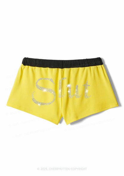 Rhinestone Slxt Y2K Drawstring Mini Shorts Cherrykitten