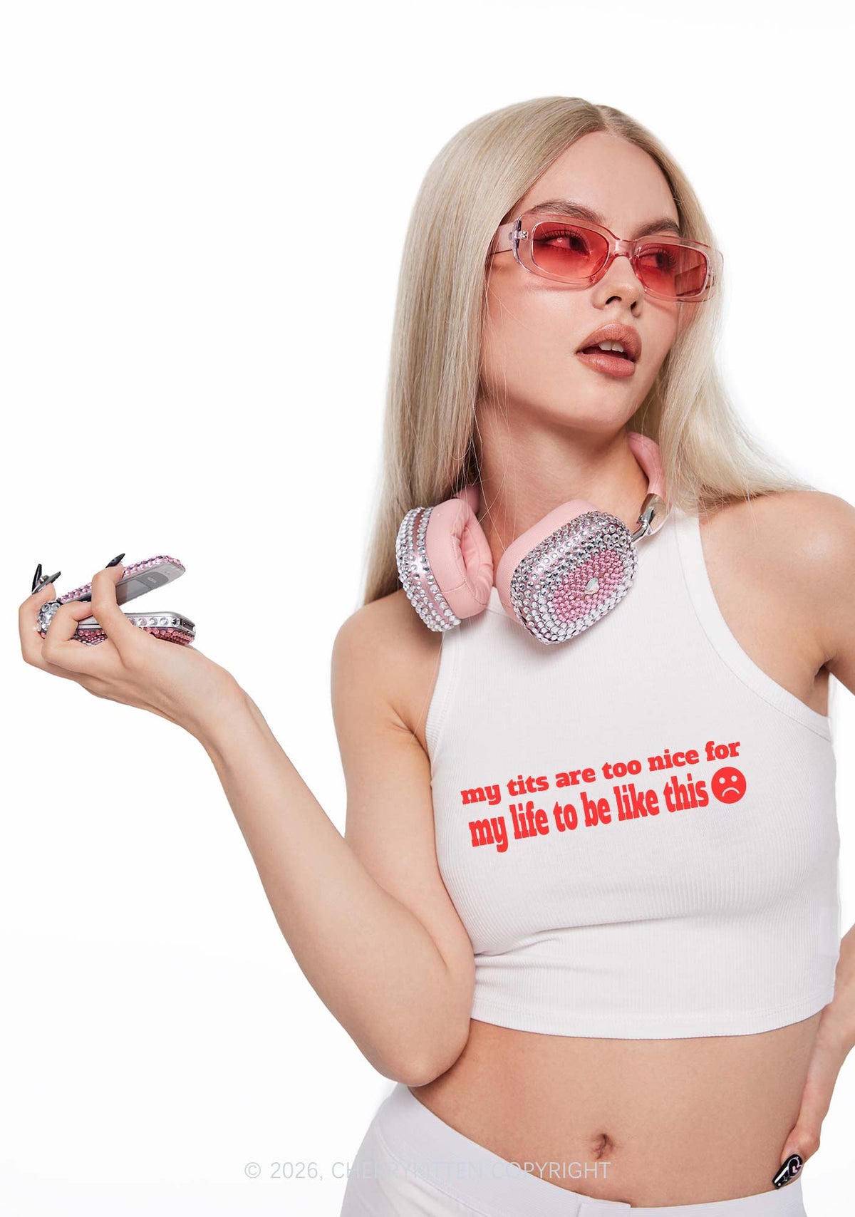 My Txts Are Too Nice Y2K Crop Tank Top Cherrykitten