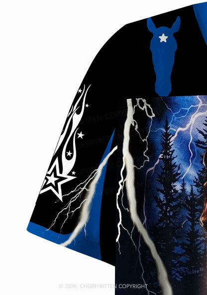 Horses In Lightning Y2K Crop Sport Jersey Shirts Cherrykitten
