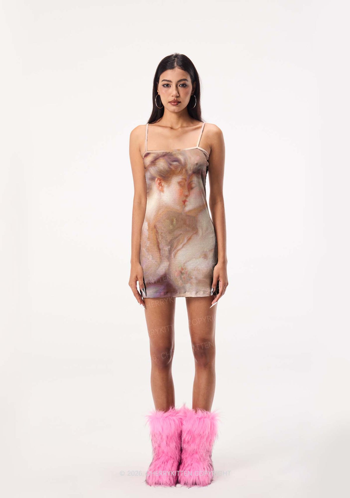 Pastel Dreamy Kissing Couple Pride Y2K Print Slip Dress Cherrykitten