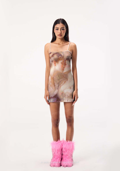 Pastel Dreamy Kissing Couple Pride Y2K Print Slip Dress Cherrykitten