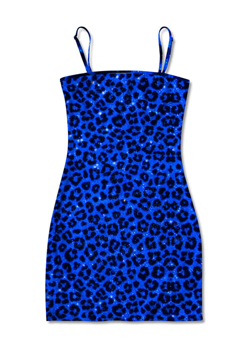 Royal Blue Leopard Y2K Print Slip Dress Cherrykitten