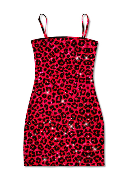 Bright Red Leopard Y2K Print Slip Dress Cherrykitten