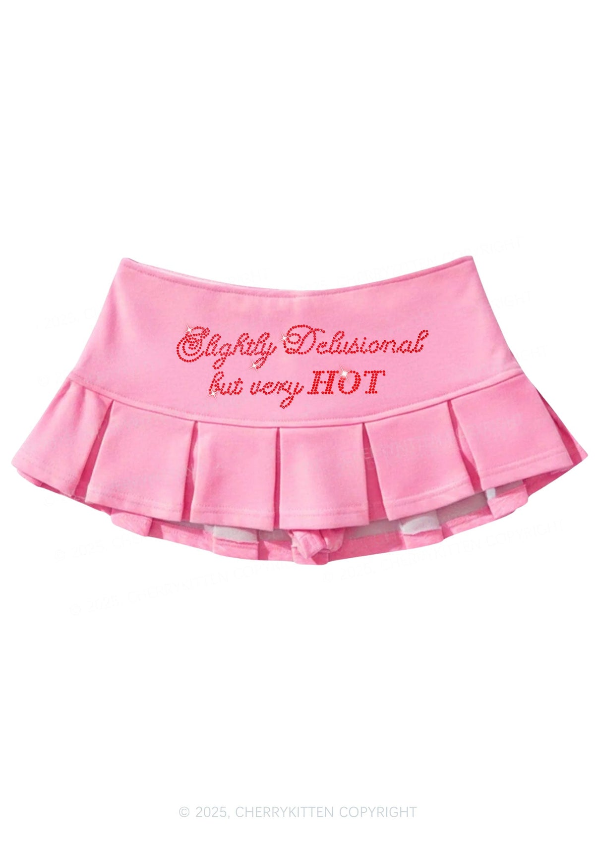 Rhinestone Slightly Delusional But Very Hot Y2K Mini Pleated Skirts Cherrykitten