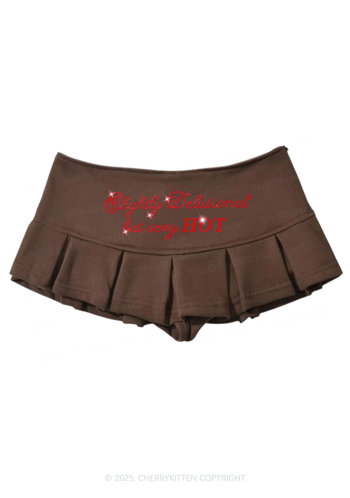 Rhinestone Slightly Delusional But Very Hot Y2K Mini Pleated Skirts Cherrykitten