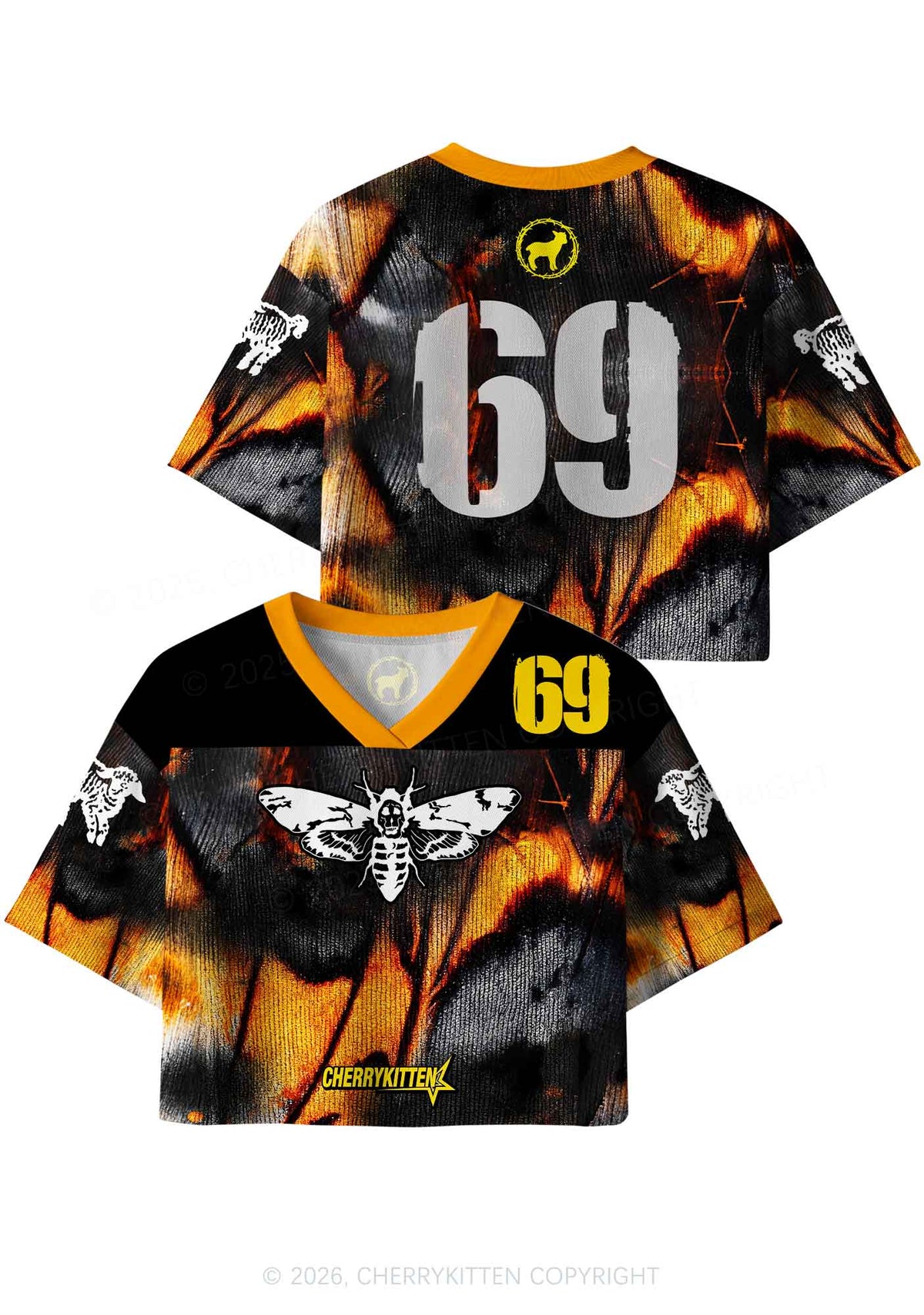 Halloween Orange Moths Y2K Crop Sport Jersey Shirts Cherrykitten