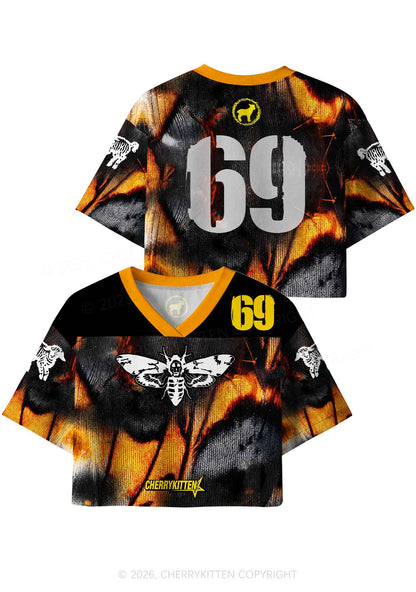 Halloween Orange Moths Y2K Crop Sport Jersey Shirts Cherrykitten