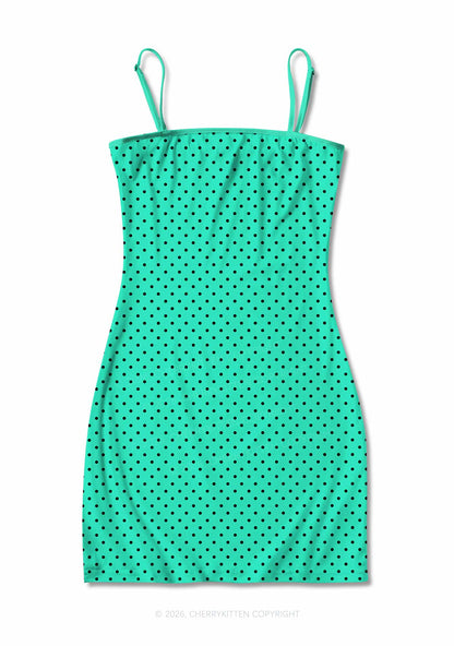 Black Dots On Aqua Green Y2K Print Slip Dress Cherrykitten