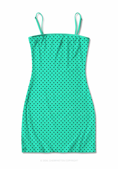 Black Dots On Aqua Green Y2K Print Slip Dress Cherrykitten