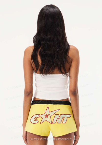 Rhinestone Star Cxxt Y2K Drawstring Mini Shorts Cherrykitten