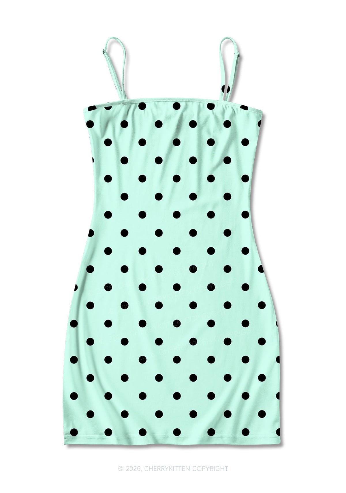 Black Dots On Mint Green Y2K Print Slip Dress Cherrykitten