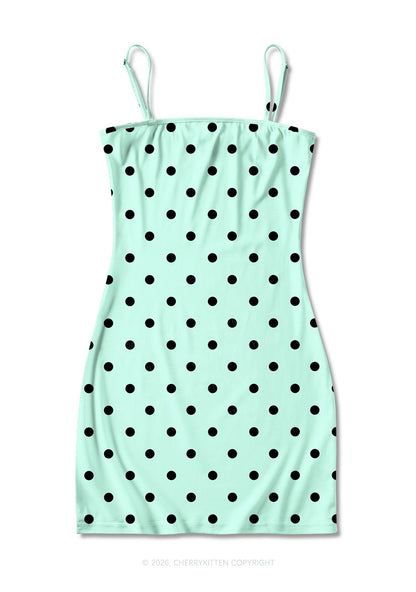 Black Dots On Mint Green Y2K Print Slip Dress Cherrykitten