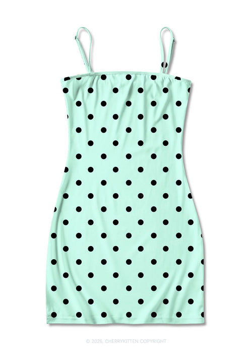 Black Dots On Mint Green Y2K Print Slip Dress Cherrykitten