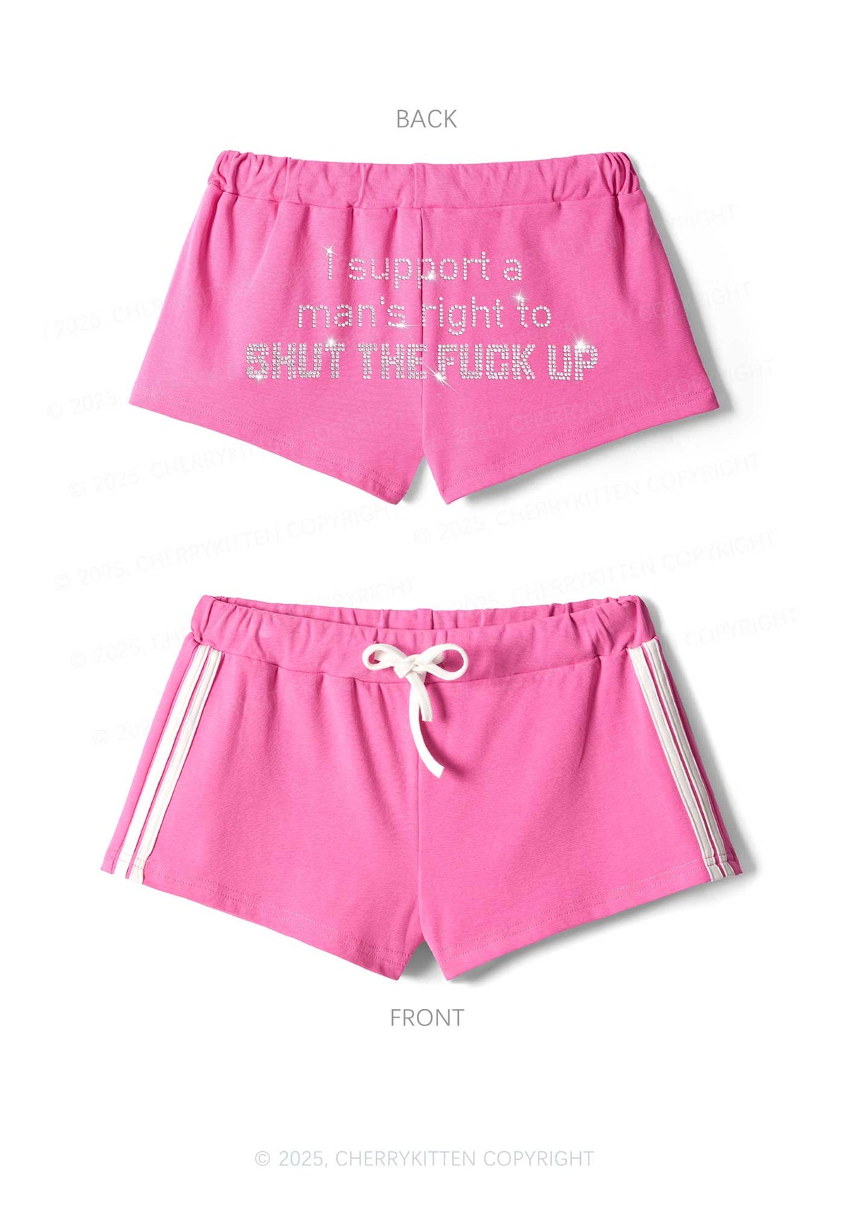 Rhinestone I Support A Mans Right Y2K Drawstring Mini Shorts Cherrykitten