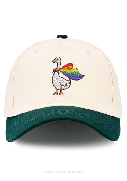 Embroidered Rainbow Goose Pride Y2K Color Block Baseball Cap Cherrykitten
