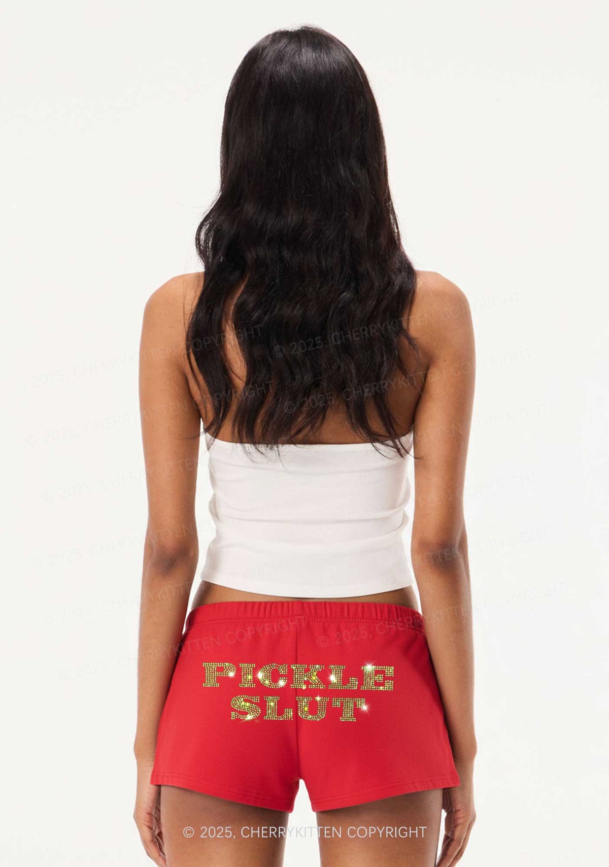 Rhinestone Pickle Slxt Y2K Drawstring Mini Shorts Cherrykitten