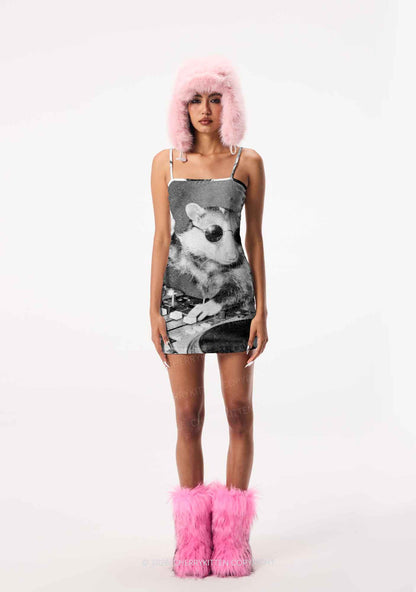 DJ Opossum Rock Y2K Print Slip Dress Cherrykitten