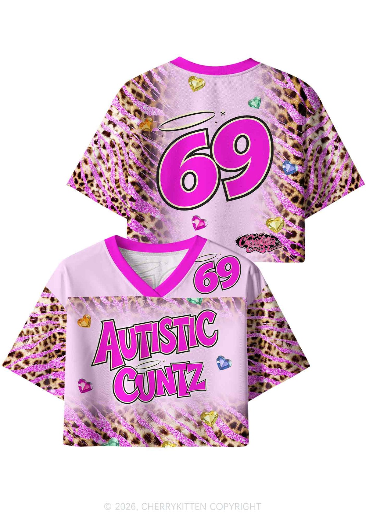 Autistic Cxxt Pink Leopard Y2K Crop Sport Jersey Shirts Cherrykitten