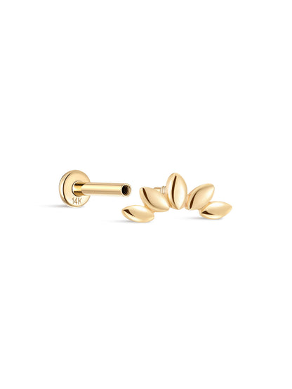 KOSINER 14K Solid Gold Glossy Petal Arc Flat Back Stud