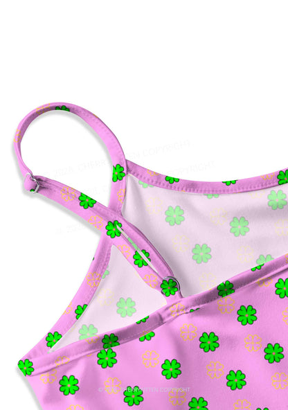 Clover On Pink St Patricks Y2K Print Slip Dress Cherrykitten