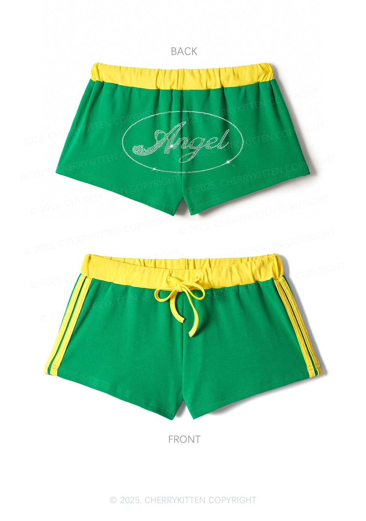 Rhinestone Angel Y2K Drawstring Mini Shorts Cherrykitten