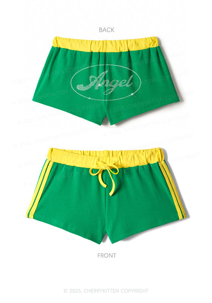 Rhinestone Angel Y2K Drawstring Mini Shorts Cherrykitten