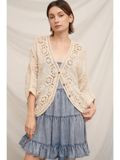Batwing Crochet Detail Cardigan