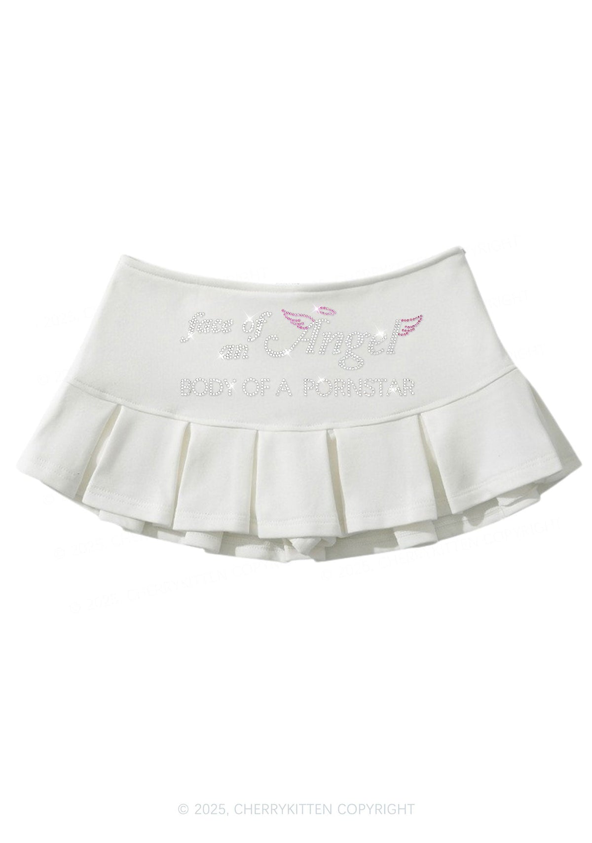 Rhinestone Face Of An Angel Y2K Mini Pleated Skirts Cherrykitten
